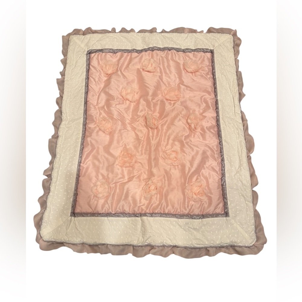 THE PEANUTSHELL ARIANNA PINK GRAY ELEGANT NURSERY BABY CRIB QUILT ONLY